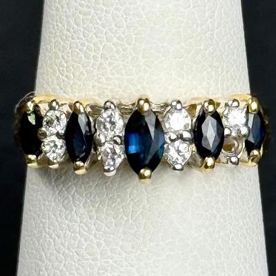 14K Gold Diamond & Sapphire Ring - Size 5.75