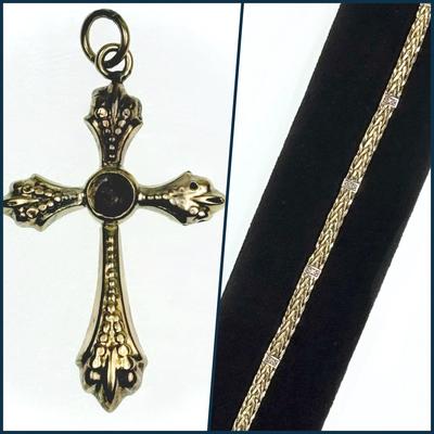 14K Gold Scrap: Broken Bracelet & Pendant Missing Stone