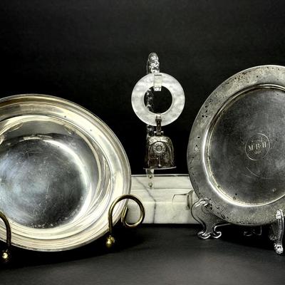 Sterling Silver 5.5” Bowl, 5” Dish & Baby Rattle - Marked Or Tested