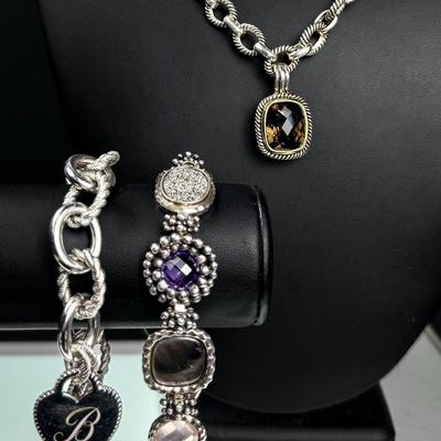 Sterling Silver Judith Ripka & Michael Dawkins Bracelets & Smoky Quartx Necklace