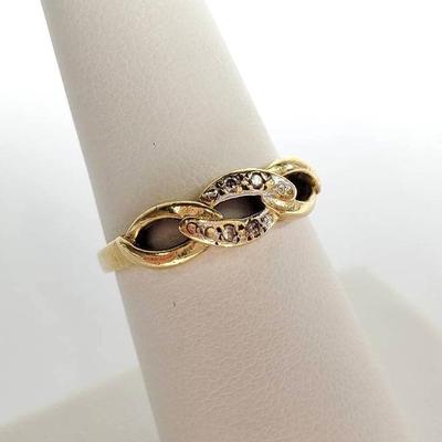 14K Gold Triple Link Ring With Diamond Accents - Size 6.75