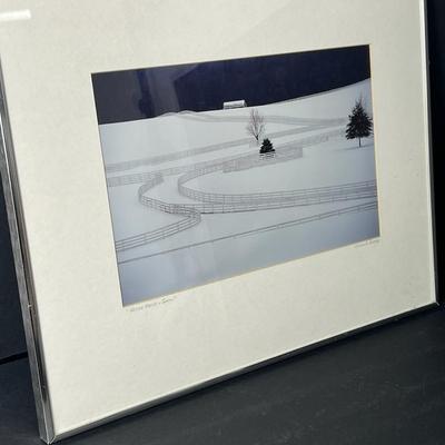 Chuck Bress Signed Black & White Photograph "Horse Farm - Snow"  - Framed 20x16