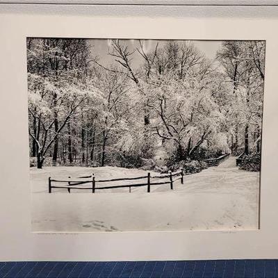 Chuck Bress Signed Black & White Photograph "Holton Arms, Snow, Fence & Bridge" - Matted 32x24