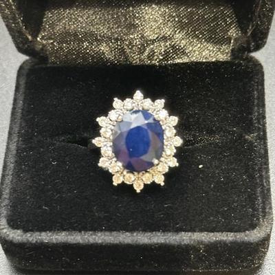 Sapphire and diamonds on a 14k gold ring