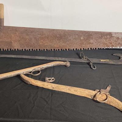 Four Foot Long Antique Saw Plus Other Antiques