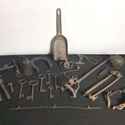 Antique Keys, Railroad Ties, Spurs, Shovel And More
