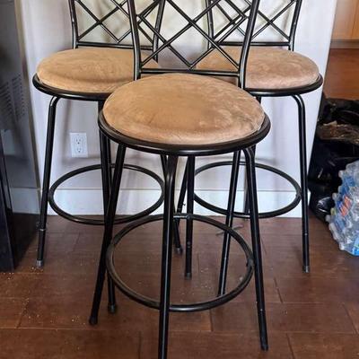 Three Black Metal Bar Stools With Backs