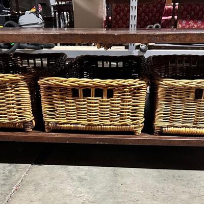 Rustic Metal Table W/ Storage Baskets