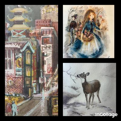 1 Signed Watercolor, 2 Framed Prints 