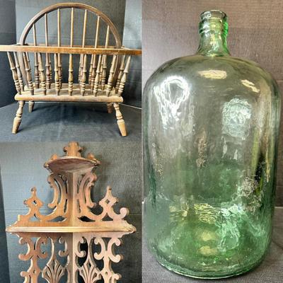 Glass Floor Jug, magazine holder And Corner Shelf