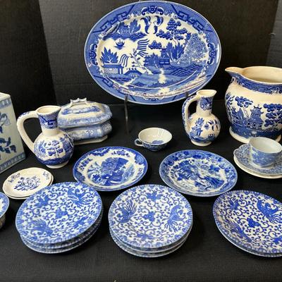 Collection Of Various Blue Willow China 