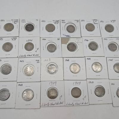 24 Liberty Head "V" Nickels...1883-1911