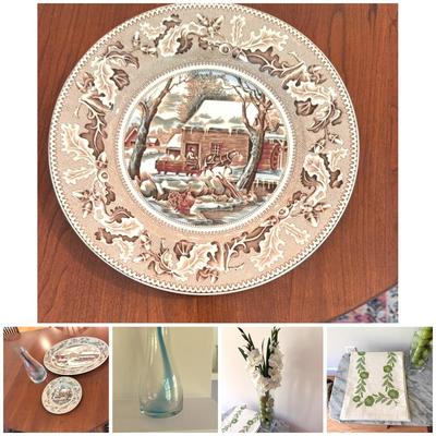 Johnson Bros.Thanksgiving Platter And Plates W/ Decanter 