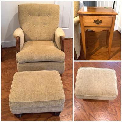Vintage Upholstered Rocking Chair -Ottoman -Side Table 