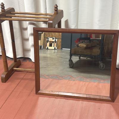 Vintage Wooden Mirror And Quilt Rack