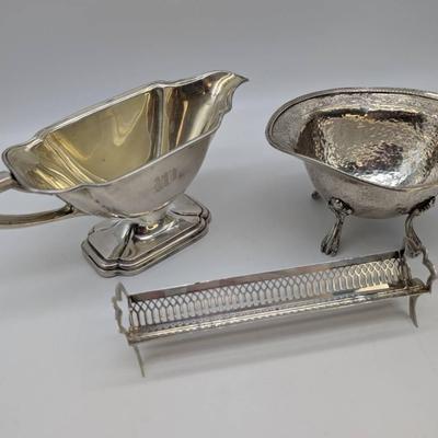 Sterling Silver Gravy Boat, Sauce Bowl & Sugar Cube Holder