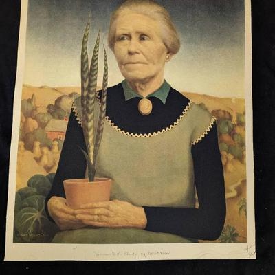 Vintage Grant Wood "Woman With Plants" Print