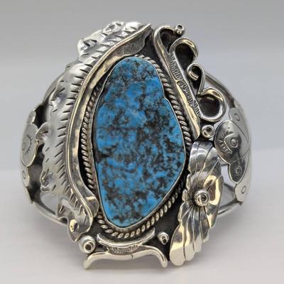 Morty Johnson Silver & Turquoise Navajo Cuff Bracelet 