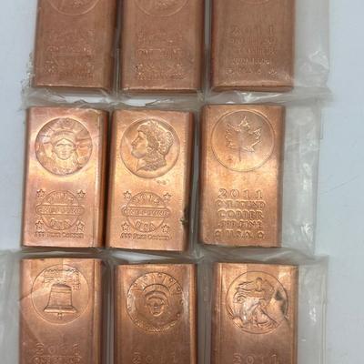 Nine 1 Pound .999 Pure Copper Bars