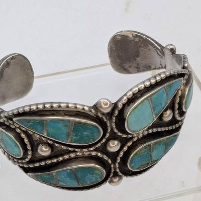 W. Leekity Zuni Silver & Turquoise Cuff Bracelet 
