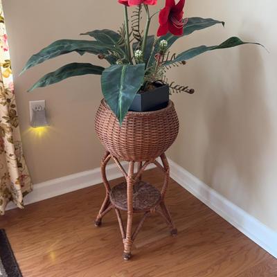 Artificial Plant In Wicker Plant Stand