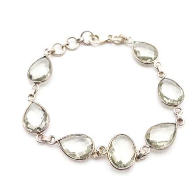 Sale Photo Thumbnail #324: Sterling Silver Bracelet w/ Green Amethyst Pear Cut Stones