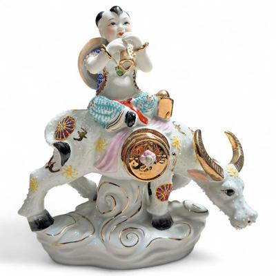 Sale Photo Thumbnail #231: Gold-Plated Fortune Boy Riding Ox Statue
