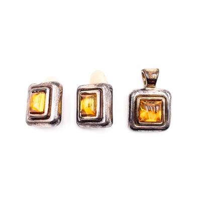 Sale Photo Thumbnail #395: Simon Sebbag Sterling Silver & Amber Glass Jewelry Set