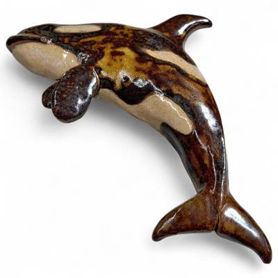 Sale Photo Thumbnail #253: Glazed Ceramic Orca Wall Art w/ Signature Stamp