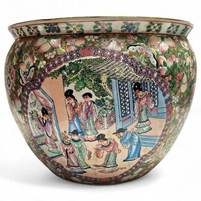 Sale Photo Thumbnail #166: Early 20th Century Chinese Chinoiserie Famille Rose Porcelain Fish Bowl