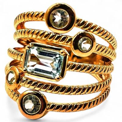 Sale Photo Thumbnail #218: Multi-Band Golden Ring w/ Clear Stones