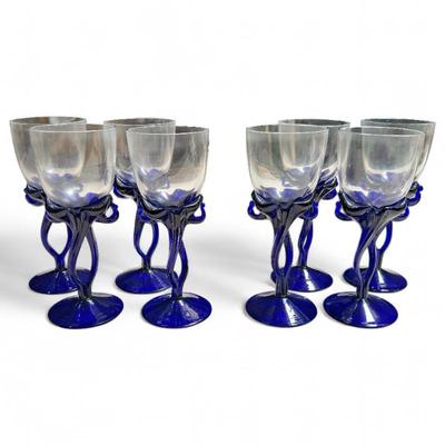 Sale Photo Thumbnail #277: Jozefina Krosno Cobalt Art Glass Wine Glasses, Set of 8