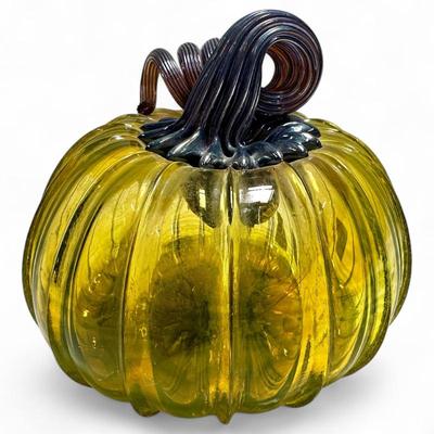 Sale Photo Thumbnail #147: Handblown Glass Art Deco Pumpkin in Green 6.5" Inch