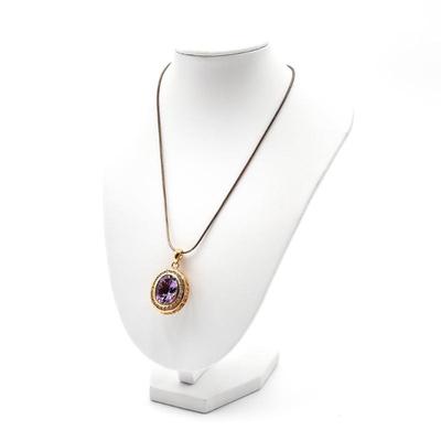 Sale Photo Thumbnail #328: Sterling Silver Vermeil Locket Pendant w/ Purple Stone