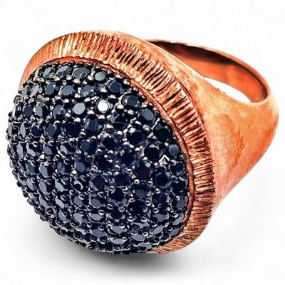 Sale Photo Thumbnail #217: Copper-Tone Ring w/ Black Crystal Inlay