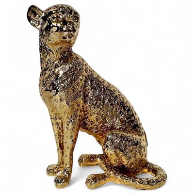 Sale Photo Thumbnail #56: Modern Gold-Tone Resin Sitting Cheetah Figurine