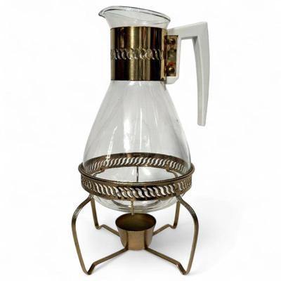 Sale Photo Thumbnail #64: Mid‑Century Glass Coffee Carafe w/ Warmer Stand Base & Lid
