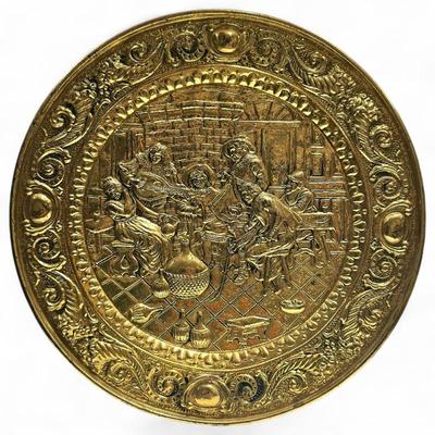 Sale Photo Thumbnail #185: Brass Wall Plaque w/ Tavern Scene, 25"