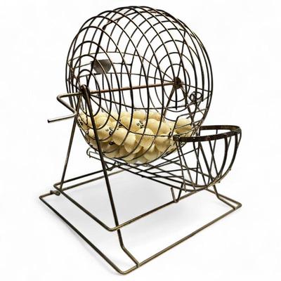 Sale Photo Thumbnail #164: Vintage Metal Bingo Spinner Cage Game w/ Wooden Balls