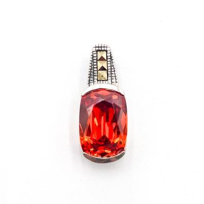 Sale Photo Thumbnail #347: Sterling 925 Silver Pendant w/ Red Stone & Marcasite