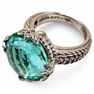Sale Photo Thumbnail #213: Judith Ripka 15ct Lab-Created Aqua Teal Spinel Sterling Ring
