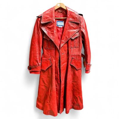 Sale Photo Thumbnail #242: Vintage Red Leather Suburban Heritage Trench Coat