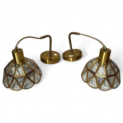 Sale Photo Thumbnail #67: Vintage Style Wall Sconce Pair w/ Geometric Glass Shades