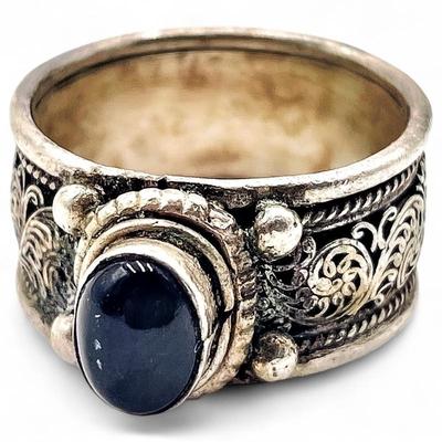 Sale Photo Thumbnail #216: Silver Ring w/ Ornate Engraving & Inset Stone