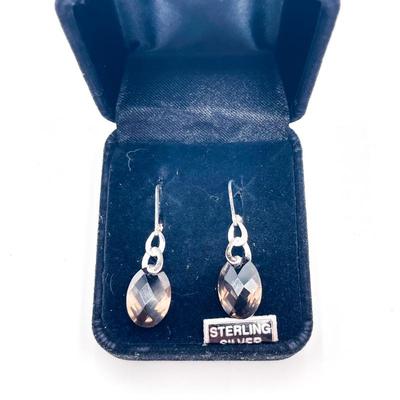 Sale Photo Thumbnail #392: Sterling 925 Silver Drop Earrings w/ Smoky Quartz
