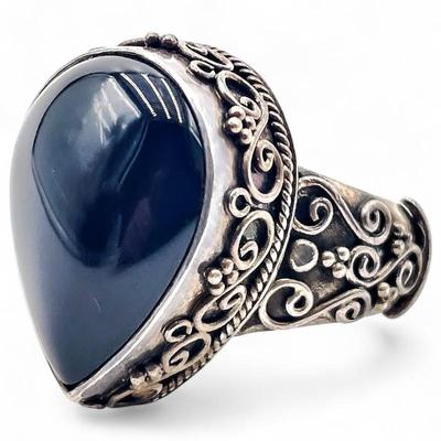 Sale Photo Thumbnail #221: Sterling Silver Ring w/ Pear-Shaped Black Onyx