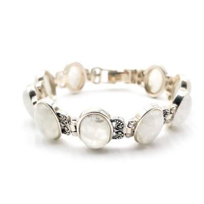 Sale Photo Thumbnail #326: White Rainbow Moonstone Sterling Silver Bracelet