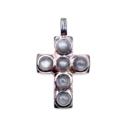 Sale Photo Thumbnail #344: Robert Lee Morris Sterling Silver Crucifix Pendant w/ Smoky Moonstones