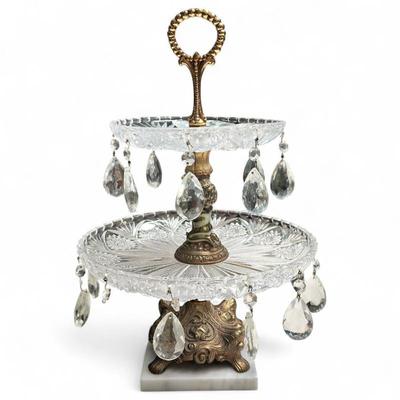 Sale Photo Thumbnail #270: Two-Tier Brass & Crystal Chandelier Cake Stand