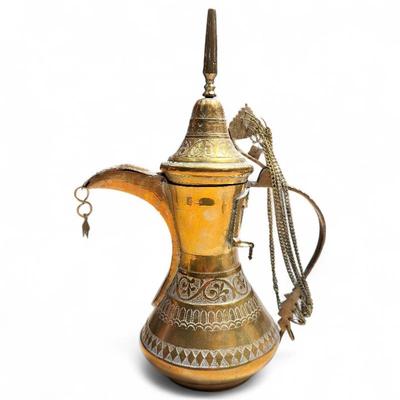 Sale Photo Thumbnail #279: Engraved Brass Middle Eastern Bedouin Dallah Coffee Pot
